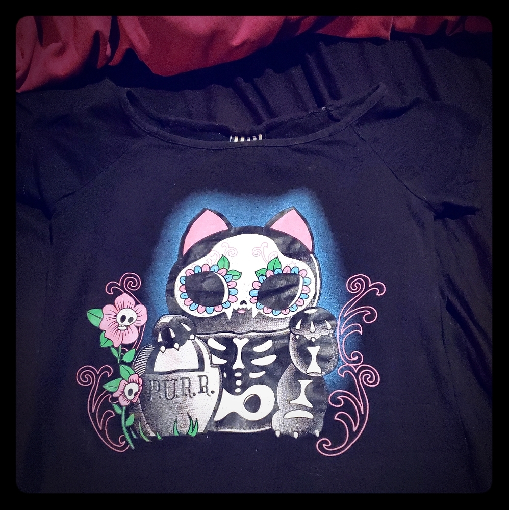 ☆Sold☆ Too Fast Brand Skeleton Kitty Tee Sz S